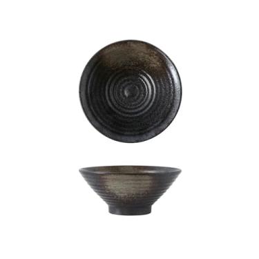 Imagem de Tigela de arroz redonda esmaltada em forno de cerâmica utensílios de mesa criativos domésticos japoneses -14 cm [ponta preta]