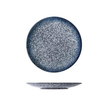 Imagem de Prato listrado esmaltado em forno redondo de cerâmica para casa criativo retrô - 20 cm - azul safira