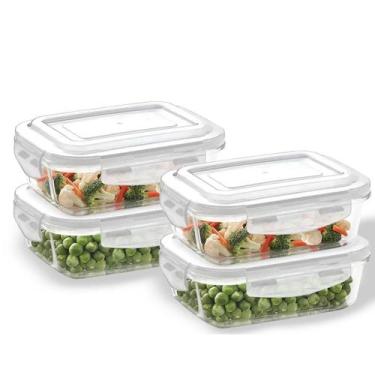 Imagem de Kit Com 4 Pote Vidro Hermetico Marmita Tampa Plastico 640ml - Belakaza