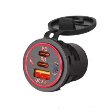 Imagem de Tomada Carregador Turbo Automotivo Usb-c Dupla 12v/24v 112w Cor:vermelho
