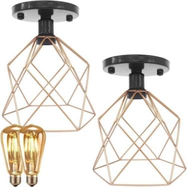 Imagem de 2 Lustre Teto Plafon + 2 Lâmpada Led St64 Industrial Aramado Cálice Re