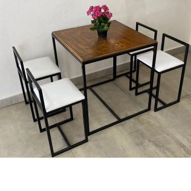 Imagem de Conjunto Mesa 4 Cadeiras Pequena Estofado Branco Industrial Wood Box -