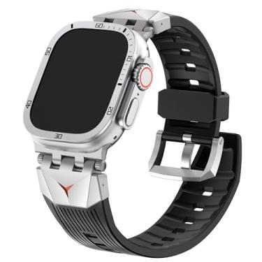 Imagem de Fullmosa Correia para Apple Watch 44 mm 45 mm 49 mm, correia resistente em silicone com proteção, compatível com Apple Watch Series 10/9/8/7/6/5/4/SE2/Ultra/Ultra 2, Preto+Prata, Ultra 49mm