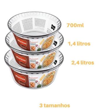 Imagem de kit 3 Assadeiras 3 tamanho Suflê Vidro Refratário Marinex - Nadir Figu