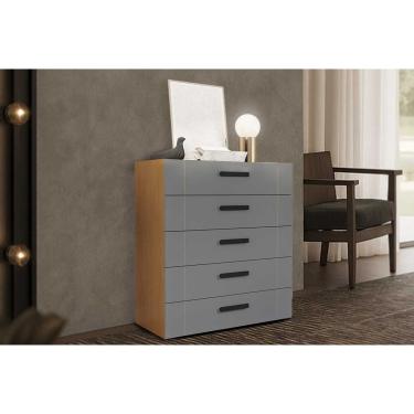 Imagem de Cômoda Casal Lisboa c/ 5 Gavetas Freijo/Cinza - Politorno