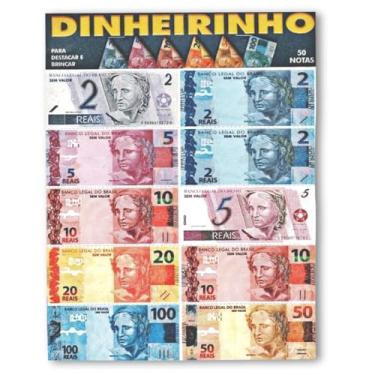 Imagem de Dinheiro de Brinquedo, Kit Com 50 Notas de Dinheirinho Falso Para Brincar, Jogo Educativo Para Aprender a Contar, Ideal Para Crianças, Escolas, Lojinha e Mercadinho.