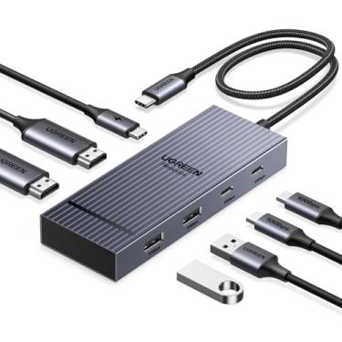 Imagem de UGREEN Estação de ancoragem Revodok Pro USB C 7 em 1, monitor HDMI duplo 4K, hub USB C com 2 HDMI, 2 transferências de data USB A e C de 10 Gbps, PD 100W, base USB C para MacBook Air/Pro, Dell XPS,