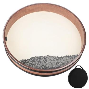Imagem de BGMUSER Tambor de onda grande Ocean Drum de 40,6 cm com cabeça de pele de cabra, contas de aço e plástico, bolsa, instrumento de cura sonora para ioga, meditação, relaxamento