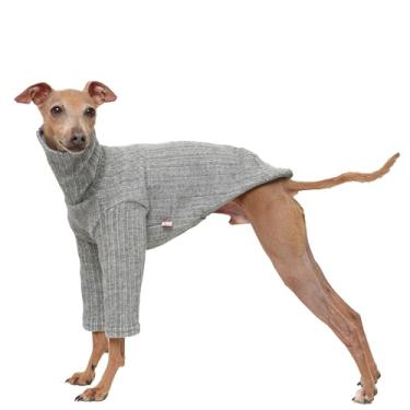 Imagem de D Doggy Star Italian Greyhound Roupas de malha canelada suéter de gola rolê macio flexível quente outono inverno camisa cachorro (P, malha cinza T)