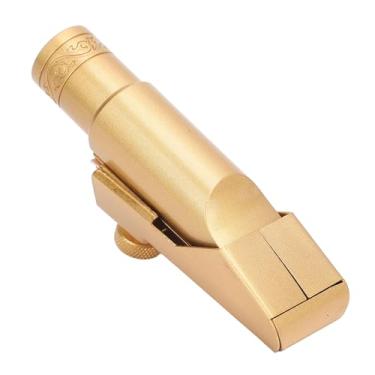 Imagem de Tomvorks Bocal de Saxofone de Latão de Metal 5C, Iniciantes Profissionais, Tom Brilhante, Ouro Banhado a Ouro, Acessórios de Substituição de Sax Alto Com Tampa