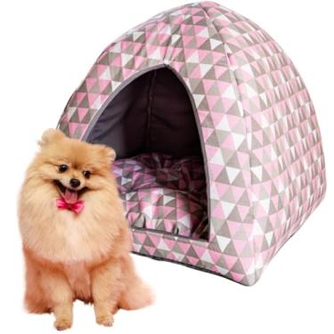 Imagem de Cama Caminha Toca Tipo Iglu Com Almofada Removível, Ideal Para Gatos E Cachorros Até 7Kg(Geométrica)