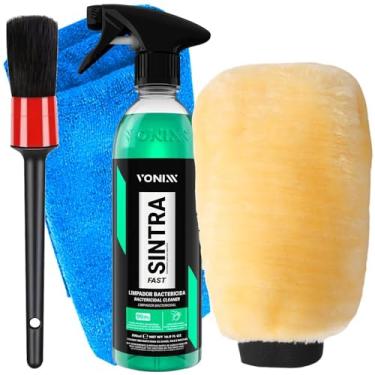 Imagem de Kit Vonixx Produtos Limpeza Automotiva Limpador Bactericida Sintra Luva Lã Dois Lados Pincel Toalha Microfibra Karbox