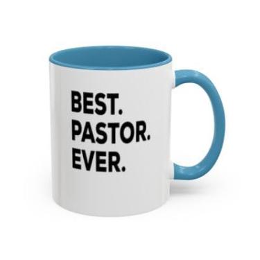 Imagem de SpreadPassion Caneca de café Best Pastor Ever – Presente engraçado para pastor, caneca de acento de apreciação religiosa, presente do ministério cristão (azul claro, 325 ml)