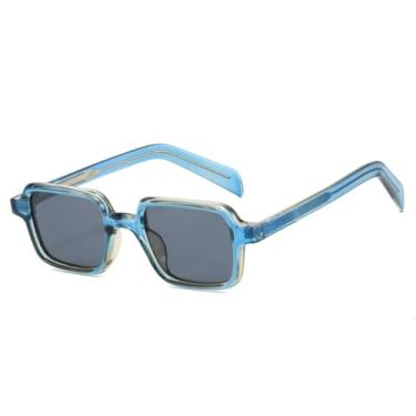 Imagem de Óculos de sol quadrados masculinos com lentes transparentes, armação azul champanhe cinza, tendência da moda feminina, UV400
