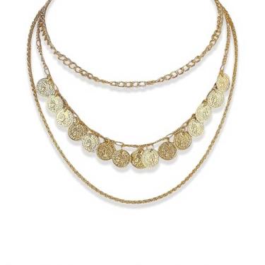 Imagem de Todenb Colar de pirata em camadas de ouro para mulheres, corrente grossa, joia de pirata, colar com pingente de moeda dos anos 80 e 90, acessórios de fantasia de pirata, Medium, Zinco, Sem Pedra