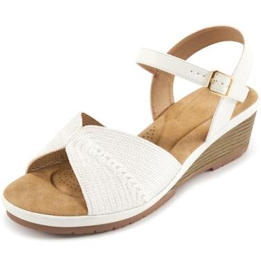 Imagem de HARENCE Sandálias femininas estilosas: confortável bico aberto plataforma baixa plataforma sandália casual verão casamento sapatos, Branco, 35