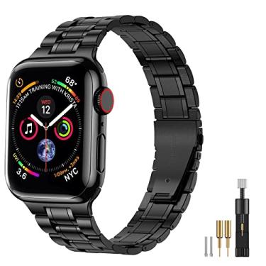 Imagem de SUPLINK Capa e pulseira de aço inoxidável compatível com pulseira masculina para Apple Watch Watch séries 9, 8, 7 e 45 mm, preta