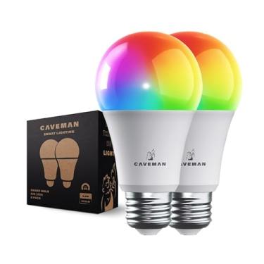 Imagem de Lâmpada LED inteligente Caveman Matter & WiFi A19, RGBW que muda de cor, ajustável branco quente e frio 800LM (equivalente a 60 W) – Alexa, Google Home, lâmpada Apple Home (2 unidades)