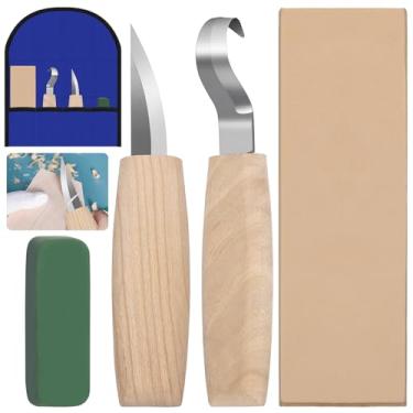 Imagem de Mardatt Kit de 4 peças de escultura em madeira, conjunto de facas de entalhe de madeira, kit de corte de madeira para iniciantes, facas de corte de madeira, ferramentas de entalhe para marcenaria