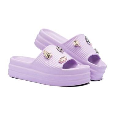 Imagem de Chinelo Slide Nuvem Conforto e Estilo - Original Com Pins Exclusivos chinelo feminino confortável chinelo para dia a dia(Lilás,33)