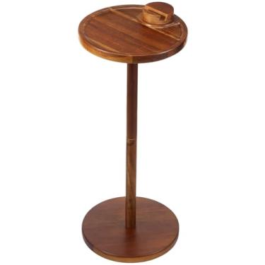 Imagem de Mesa lateral de pedestal, pedestal de mesa de bebida para espaços pequenos, mesa lateral redonda pequena com suporte para telefone, pedestais de base ponderada, mesa de canto Martini e pedestais de