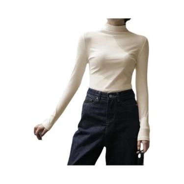 Imagem de Suéter Feminino De Tricô Gola Alta Manga Longa Slim Fit Estilo Coreano
