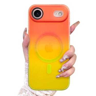Imagem de AIGOMARA Capa magnética para iPhone Air, compatível com Magsafe, capa iridescente fluorescente para mulheres e meninas, capa protetora fosca translúcida à prova de choque 6,5 polegadas 2025, laranja