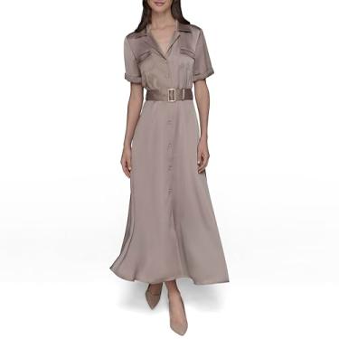 Imagem de KARL LAGERFELD Vestido feminino de manga curta com botões na frente, Trufa, 44