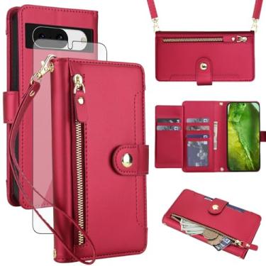 Imagem de Asuwish Capa de celular para Google Pixel 8A carteira com zíper, protetor de tela de vidro temperado e alça de pulso transversal, suporte flip para cartão de crédito Pixel8A A8 5G feminino meninas