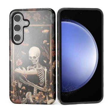 Imagem de Kapadiy Capa para Samsung Galaxy S24, leitor de esqueleto, design floral gótico, híbrido, dupla proteção, silicone rígido, à prova de choque, capa protetora antiarranhões para homens e mulheres