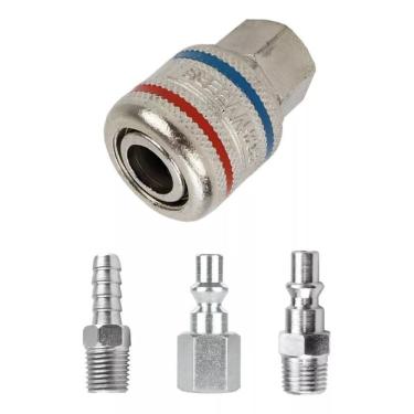 Imagem de Kit Engate Rápido De Ar Rosca Fêmea + 3 Pinos Crômado 1/4``