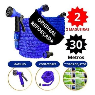 Imagem de Kit 2 Mangueira Mágica 30m - Flexível, Reforçada, Azul