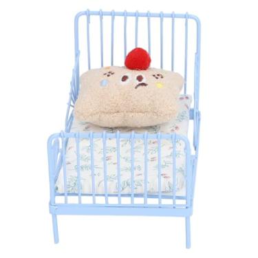 Imagem de Zhjvihx Cama de Bonecas, 1:12 Cama Miniatura Delicada para o Quarto (Padrão de flor azul)