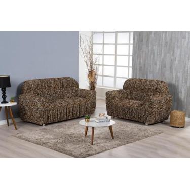 Imagem de Kit Capa Sofá Estampada 2 E 3 Lugares Malha Gel Elasticada Onça - EDEC