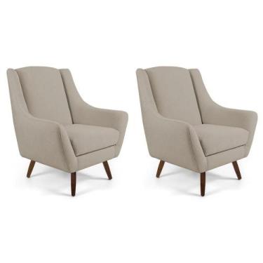 Imagem de Kit 02 Poltrona Fixa Pés De Madeira Juliet D02 Bege C-129 - LYAM DECOR