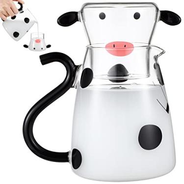 Imagem de Zerodeko Copo transparente de vaca com desenho animado – conjunto de garrafa de água e vidro de cabeceira, copo de vaca de 550 ml, jarro de leite, bule de chá, jarro de água para chá, café, suco