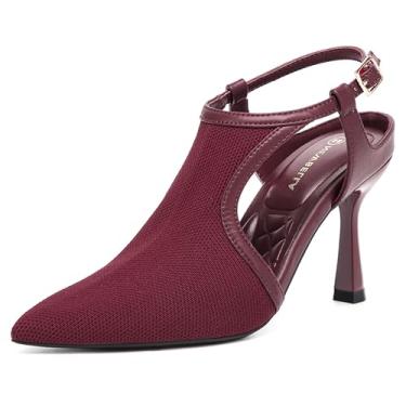 Imagem de NEWBELLA Sandálias femininas sexy de salto alto com tiras e bico fino, salto agulha elegante para noite, Vermelho, 41