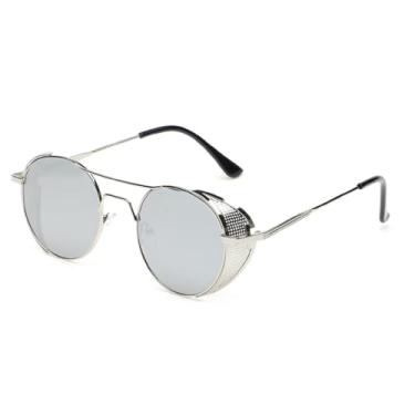 Imagem de Óculos de sol estilo steampunk gótico vintage com armação de metal, redondo, masculino e feminino, 5.144 mm