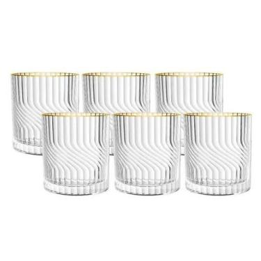 Imagem de Jogo com 6 Copos Baixos Vidro Borda Fio Dourado 340ml Dunas L'Hermitag