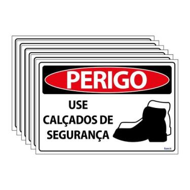 Imagem de Combo 6 Placas De Sinalização Perigo Use Calçados De Segurança 30x20 E