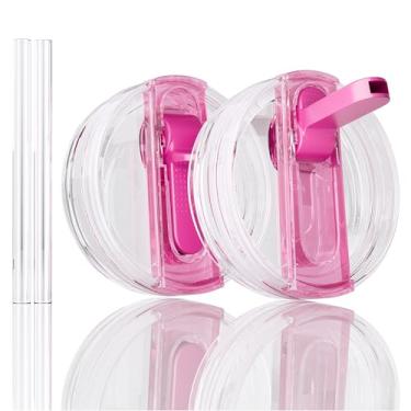 Imagem de CeleVista Pacote com 2 tampas de canudo flip para Stanley 1,134 g Quencher H2.0 & ProTour, tampa de copo à prova de vazamento, sem derramamento e tampa reutilizável fácil de usar (quartzo rosa)