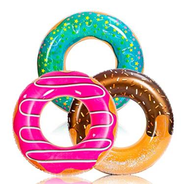 Imagem de JOYIN Boia de piscina com glitter de 82,5 cm (pacote com 3), brinquedos engraçados de tubo para festa na piscina e suprimentos de festa de donuts