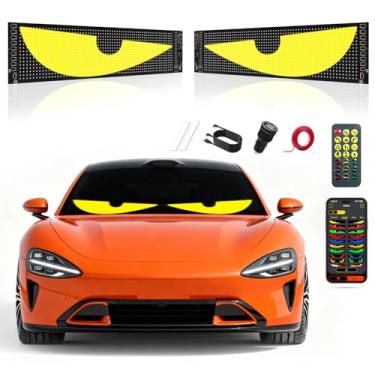 Imagem de Olho do diabo para carro Pacote com 2: 37,3 cm x 9 cm Ojos programáveis LED para carro Visor de para-brisa para sedãs, SUVs e caminhões médios - Painel de matriz LED alimentado por USB, controle