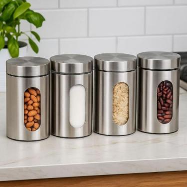 Imagem de Jogo 4 Pote Hermético Vidro Inox com Visor 1L Mimo Style Cozinha Organ