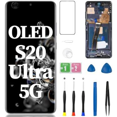 Imagem de Substituição de tela OLED para Samsung Galaxy S20 Ultra 5G com botão lateral da moldura 3D Touch LCD Display SM-G988U Kit de ferramentas de reparo de montagem completa de digitalizador 6,9 polegadas