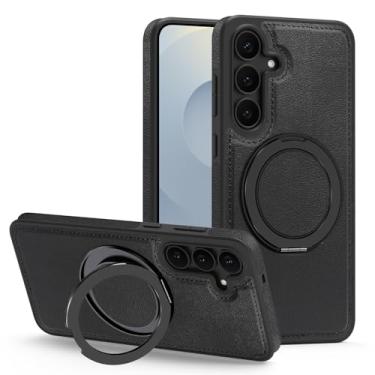 Imagem de Newhalper Capa magnética de couro adequada para Samsung Galaxy S25 FE [compatível com MagSafe] [Suporte e suporte de anel rotativo de 360 graus] Capa de telefone para Samsung S25 FE (preto)