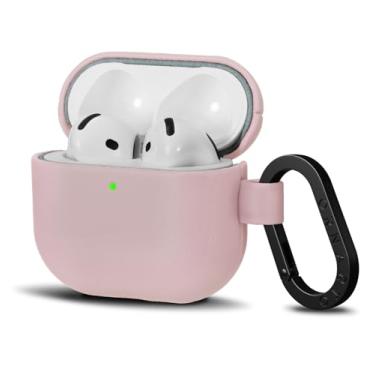 Imagem de ORNARTO Capa protetora de couro para AirPods 4, capa protetora completa de couro para AirPods 4ª geração (2024), LED frontal visível, rosa