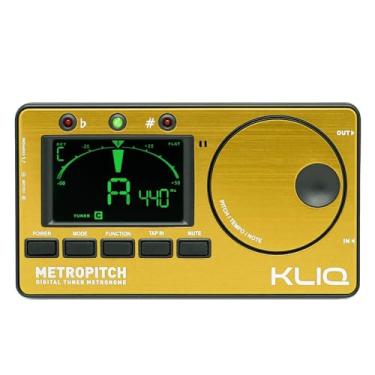Imagem de KLIQ MetroPitch - Afinador de metrônomo para todos os instrumentos - com violão, baixo, violino, Ukulele e modos de afinação cromática - Gerador de tom - Bolsa de transporte incluída, ouro