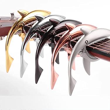 Imagem de WALFRONT Tom de Liga de Zinco do Capo de Tubarão para Guitarra Acústica, Ukulele, Bandolim, Banjo - Ouro, Muito Requintado, Aderência, Trabalha Com a Maioria Dos Instrumentos de Cordas