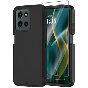 Imagem de Annymall Capa para Motorola Moto G 5G 2025 com 2 películas protetoras de tela, resistente à prova de choque, proteção contra quedas de 3 camadas, capa protetora robusta de grau militar (preto)